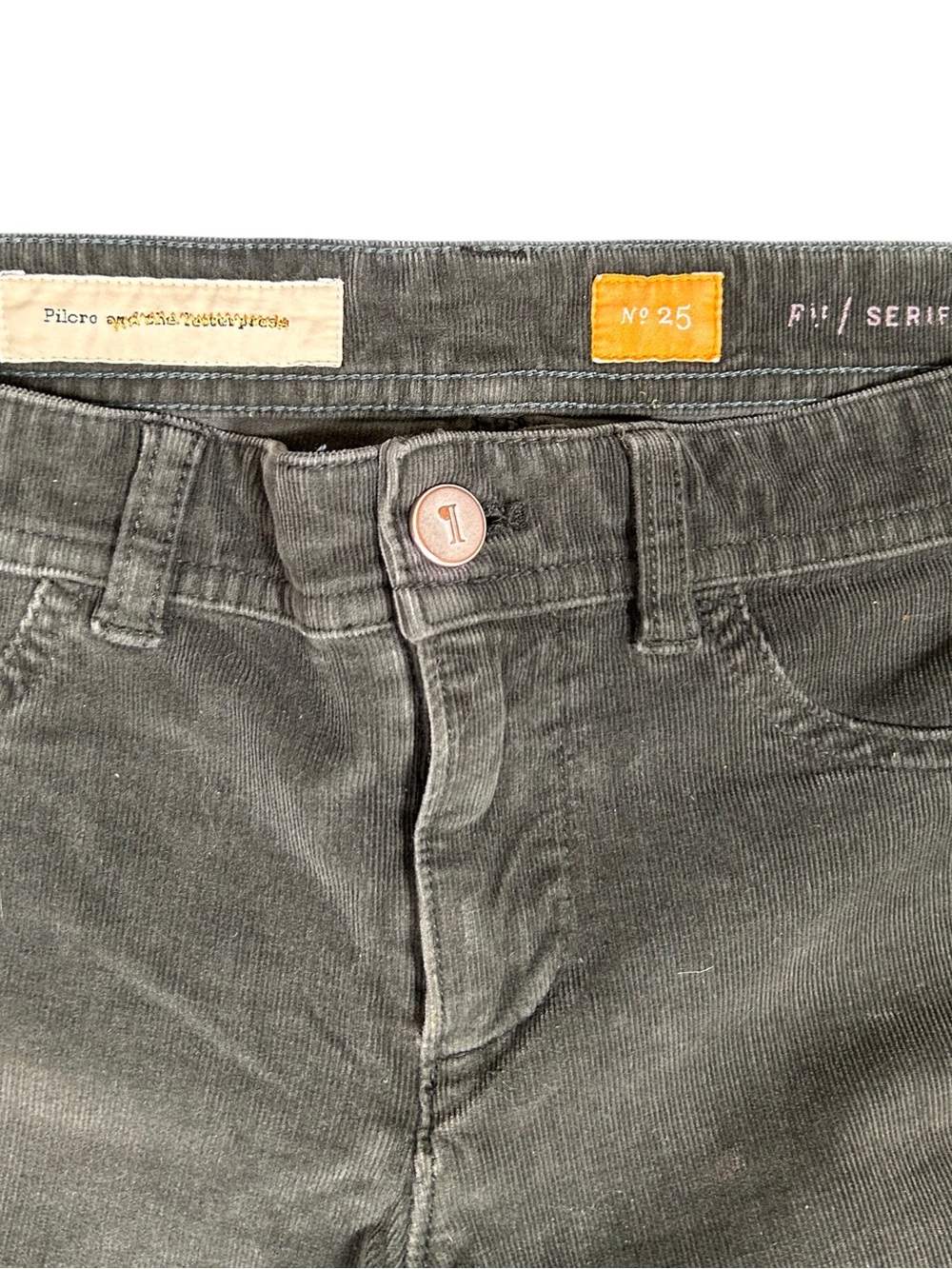 4/$20 Pilcro and the Letterpress Gray Green Stretch Corduroy Skinny Pants 25 - Picture 2 of 6